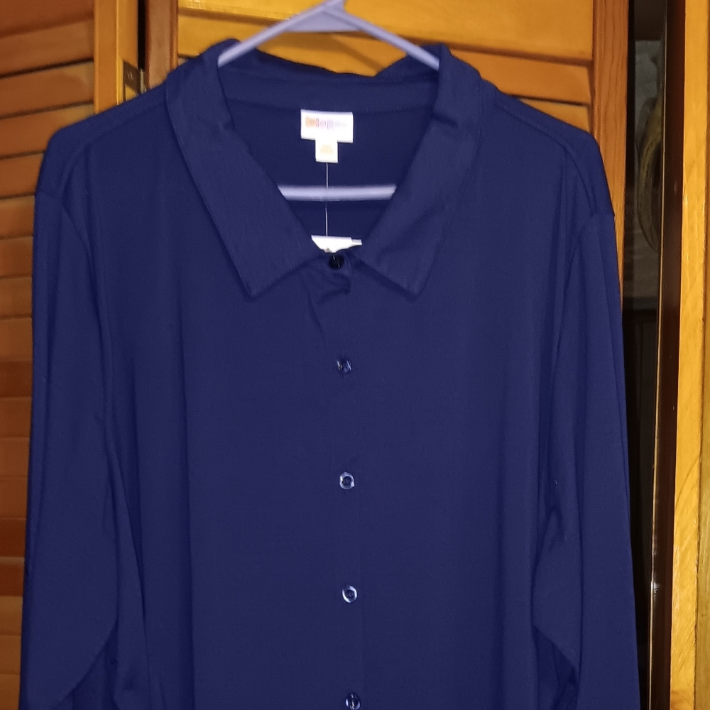 Lularoe Valentina 3xl Unisex Navy Long Sleeved Buttoned up Shirt